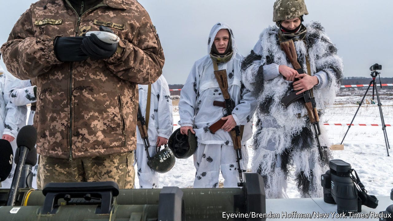 FILE -- Ukrainian soldiers train in the use of American-provided munitions near Yavoriv, Ukraine, Feb. 4, 2022. Kyiv is encouraging the arming of nationalist paramilitary groups to thwart a Russian invasion. But they could also destabilize the government if it agrees to a peace deal they reject. (Brendan Hoffman/The New York Times) Credit: New York Times / Redux / eyevineFor further information please contact eyevinetel: +44 (0) 20 8709 8709e-mail: info@eyevine.comwww.eyevine.com