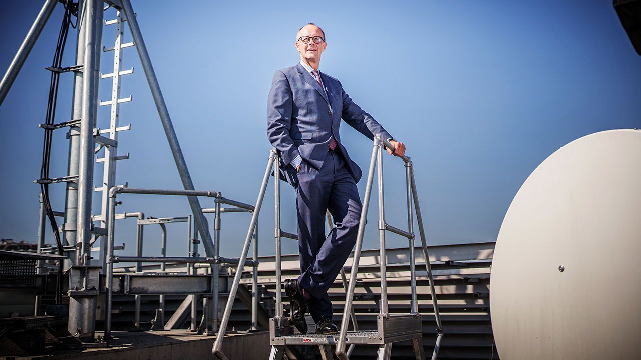 Friedrich Merz photographed on the roof of the Konrad Adenauer House, Berlin
