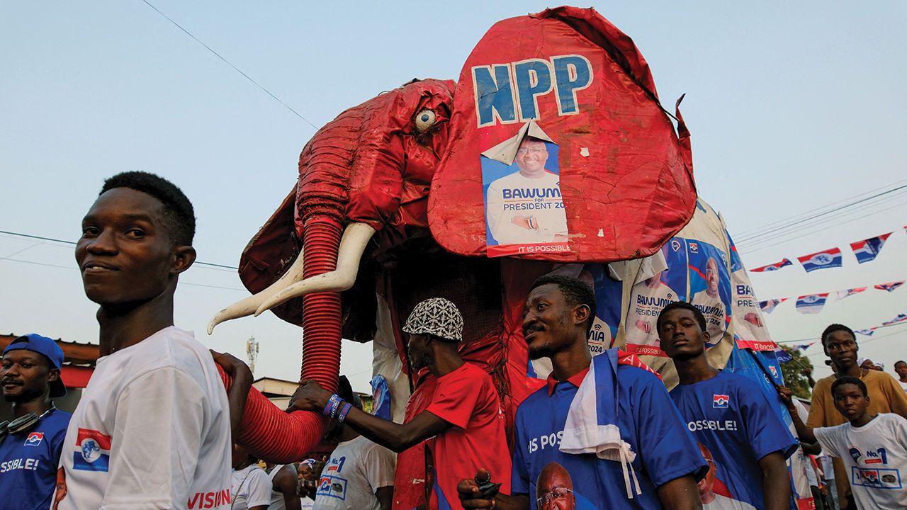 Supporters of Ghana’s ruling New Patriotic Party embark on a rally